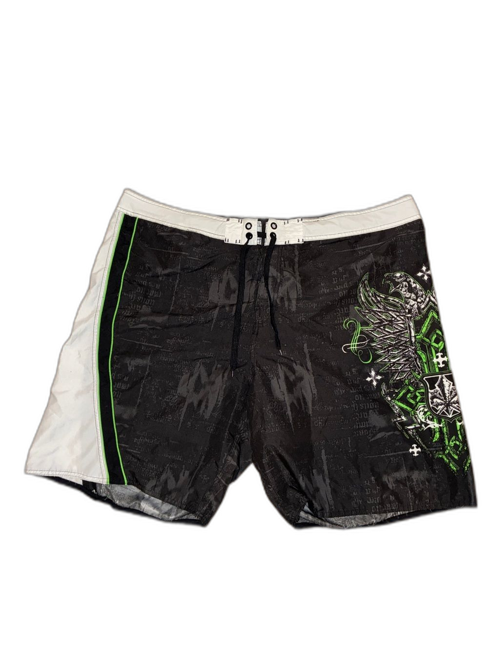 Joe Boxer Boardshorts Size 44 Black Green Eagle Graphic Y2K